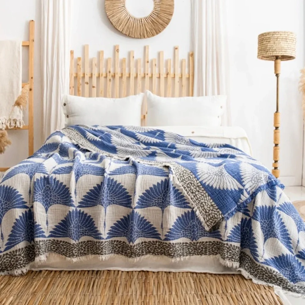 Modern Woven Birds in Flight Cranes Blue Gray KING Bedspread 2 Side FLiPSiDE NEW - Picture 3 of 16